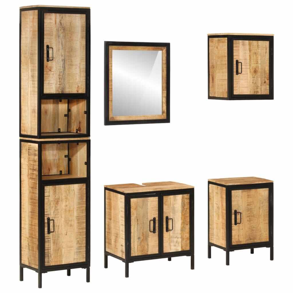 vidaXL Set mobilier de baie, 5 piese, fier și lemn masiv de mango